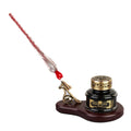 Glass Dip Pen and Pen Stand Desk Set – Oval Wood Stand with Bronze Holder, Glass Inkwell, and Shimmering Glass Pen