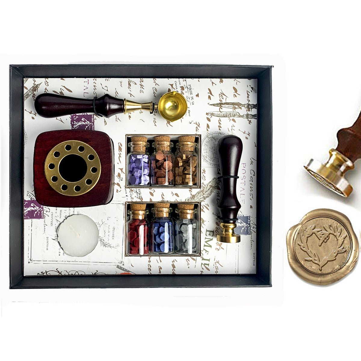 Bead Sealing Wax Kit with 6 colors Sealing Wax Beads, Melting Pot, Candle and Spoon