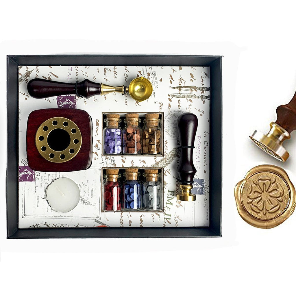Bead Sealing Wax Kit with 6 colors Sealing Wax Beads, Melting Pot, Candle and Spoon