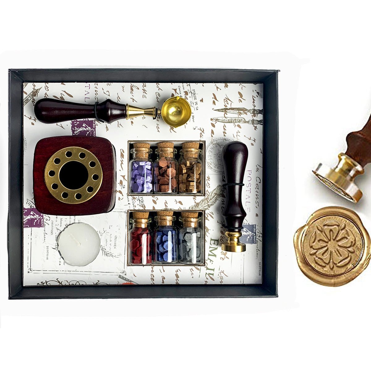 Bead Sealing Wax Kit with 6 colors Sealing Wax Beads, Melting Pot, Candle and Spoon