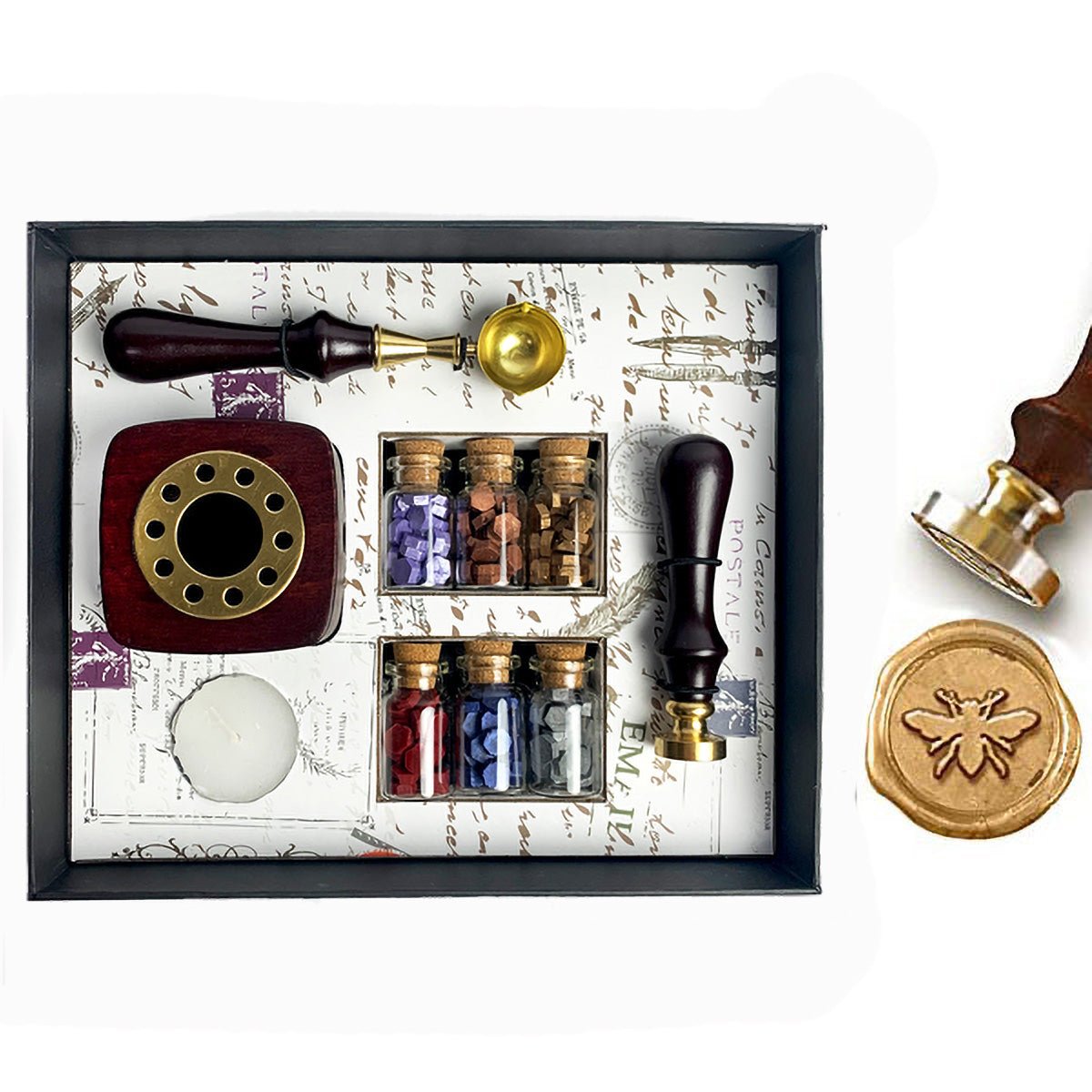 Bead Sealing Wax Kit with 6 colors Sealing Wax Beads, Melting Pot, Candle and Spoon