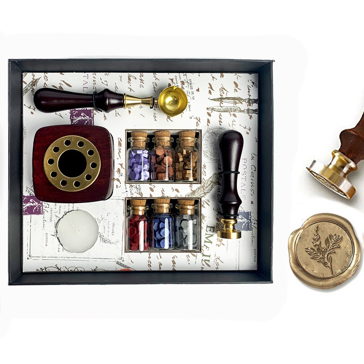 Bead Sealing Wax Kit with 6 colors Sealing Wax Beads, Melting Pot, Candle and Spoon