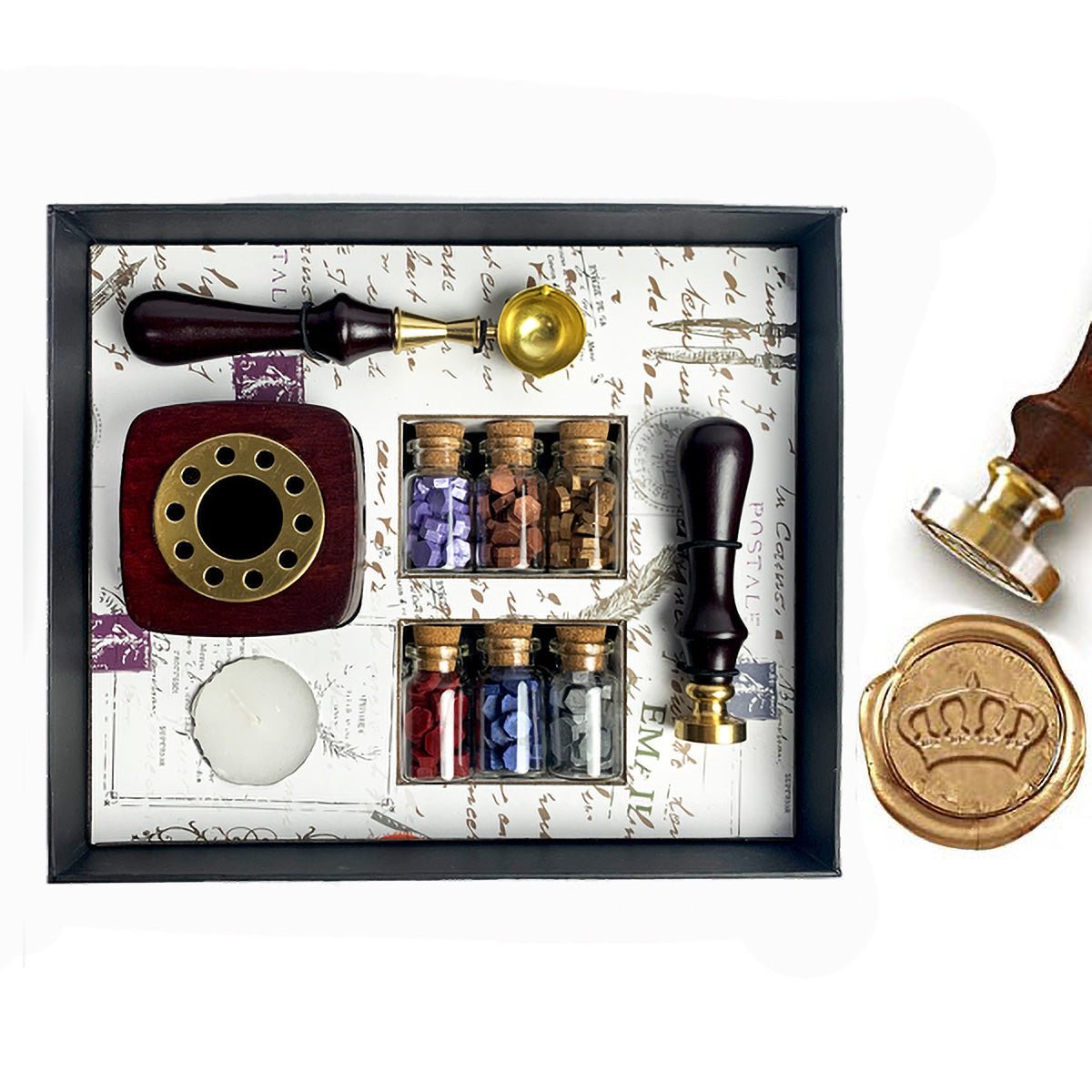 Bead Sealing Wax Kit with 6 colors Sealing Wax Beads, Melting Pot, Candle and Spoon