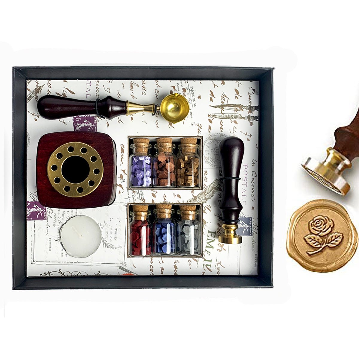 Bead Sealing Wax Kit with 6 colors Sealing Wax Beads, Melting Pot, Candle and Spoon