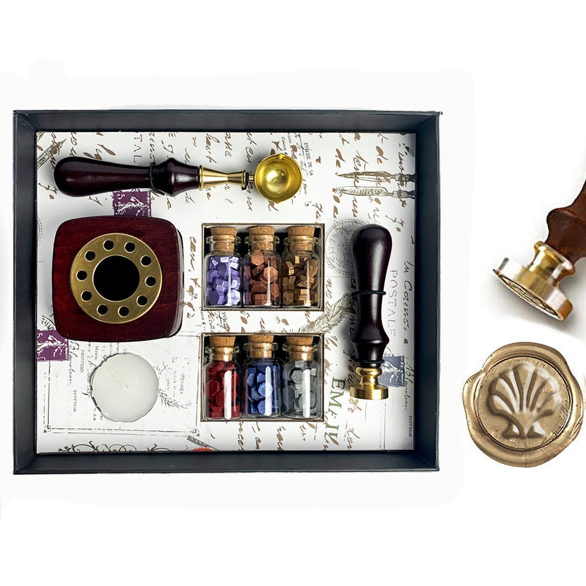 Bead Sealing Wax Kit with 6 colors Sealing Wax Beads, Melting Pot, Candle and Spoon