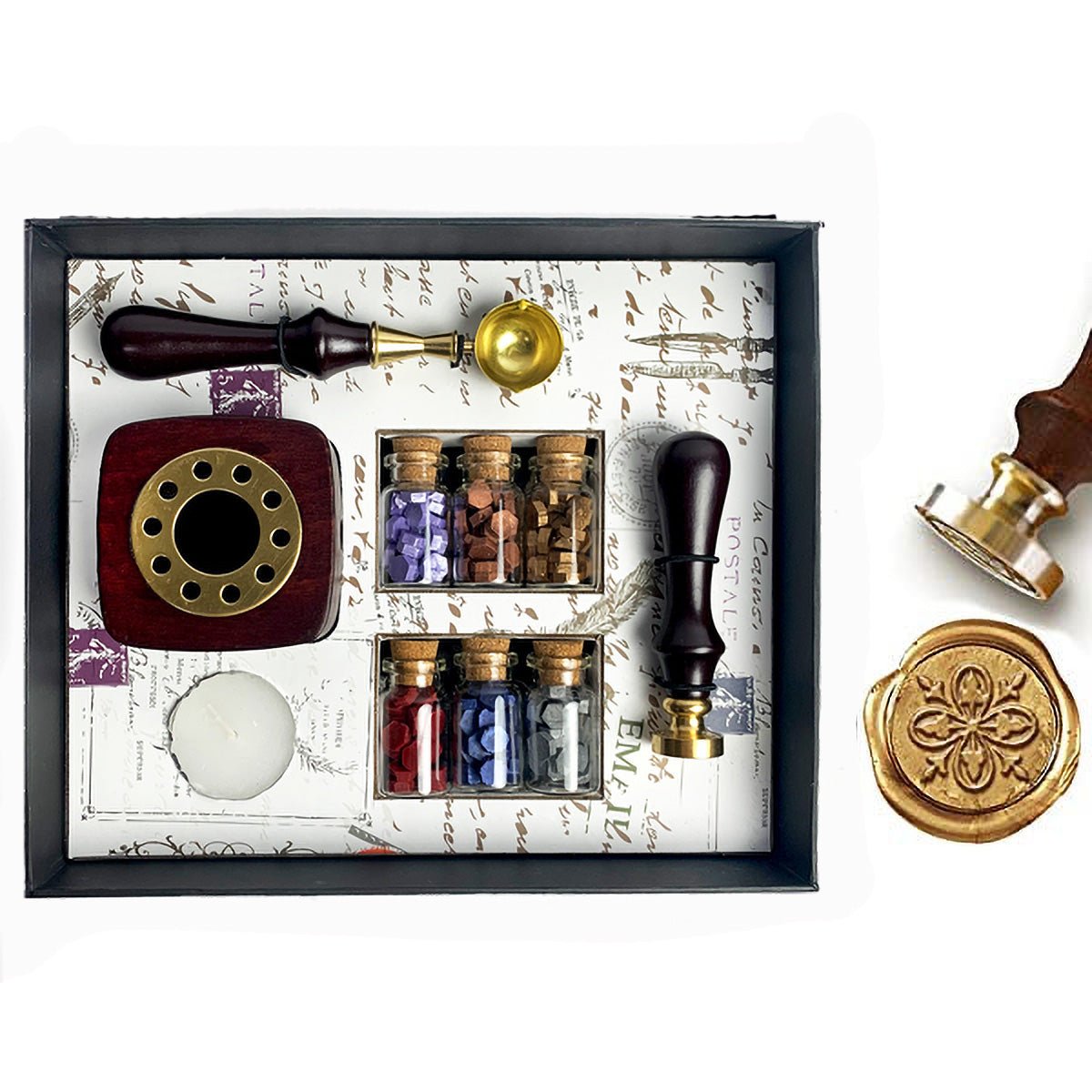 Bead Sealing Wax Kit with 6 colors Sealing Wax Beads, Melting Pot, Candle and Spoon