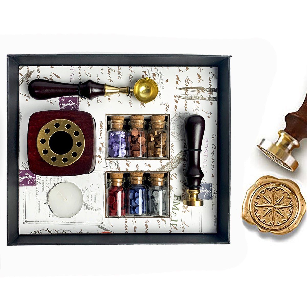 Bead Sealing Wax Kit with 6 colors Sealing Wax Beads, Melting Pot, Candle and Spoon