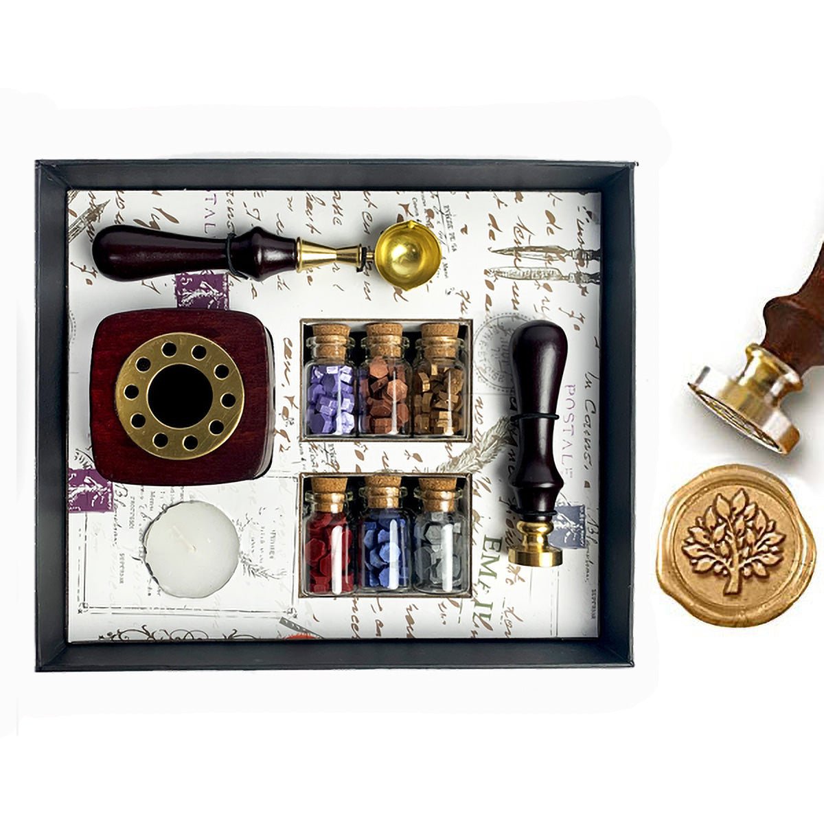 Bead Sealing Wax Kit with 6 colors Sealing Wax Beads, Melting Pot, Candle and Spoon