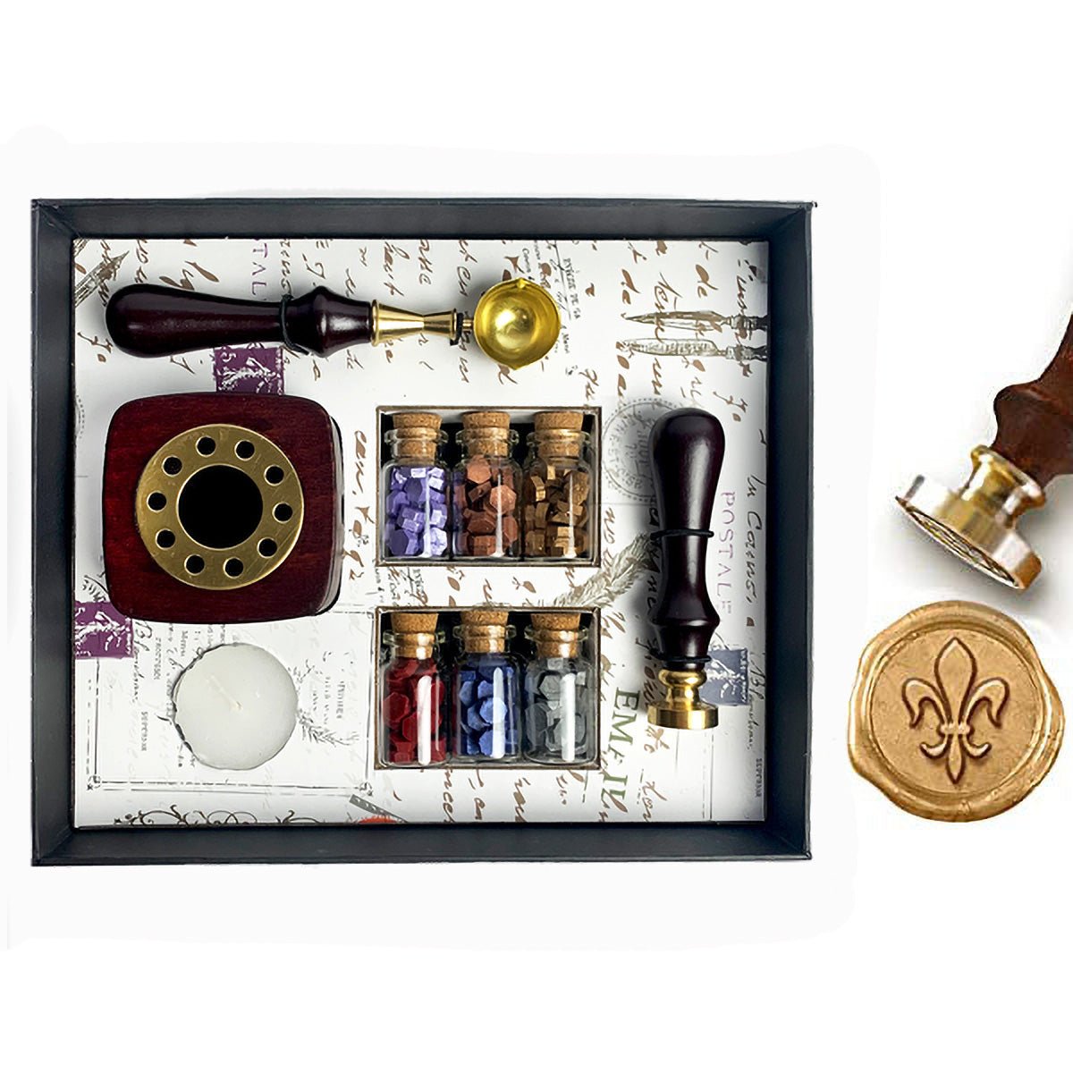Bead Sealing Wax Kit with 6 colors Sealing Wax Beads, Melting Pot, Candle and Spoon