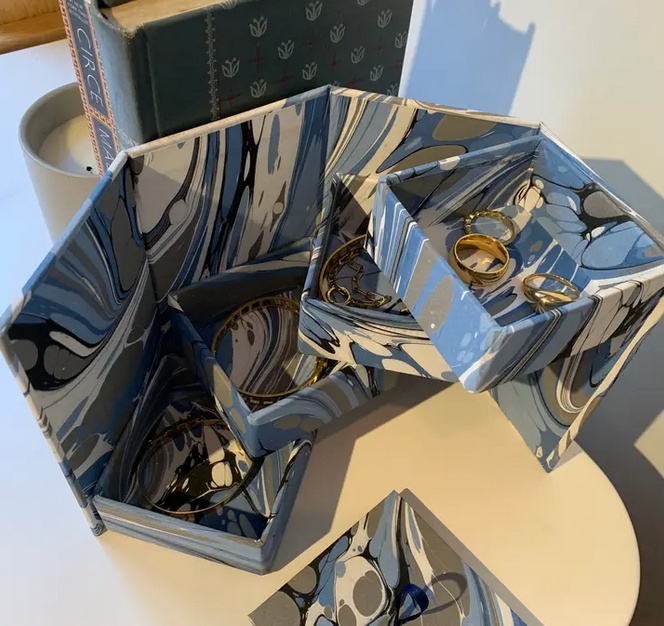 Italian Marbled Keepsake, Jewelry Box -Rotating Compartments