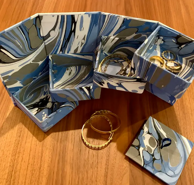Italian Marbled Keepsake, Jewelry Box -Rotating Compartments