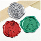 Christmas Adhesive Wax Seals 25Pk Quick-Ship Stickers - 1" -Assorted: Green Tree, Crimson Reindeer & Silver Snowflake