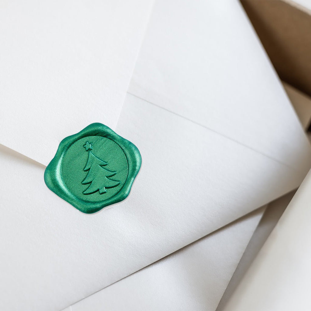 Christmas Adhesive Wax Seals 25Pk Quick-Ship Stickers - 1" -Assorted: Green Tree, Crimson Reindeer & Silver Snowflake