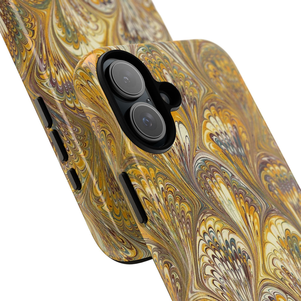 Golden Yellow, Burgundy Marbled Italian Phone Case - Dual Layer - Matte or Glossy