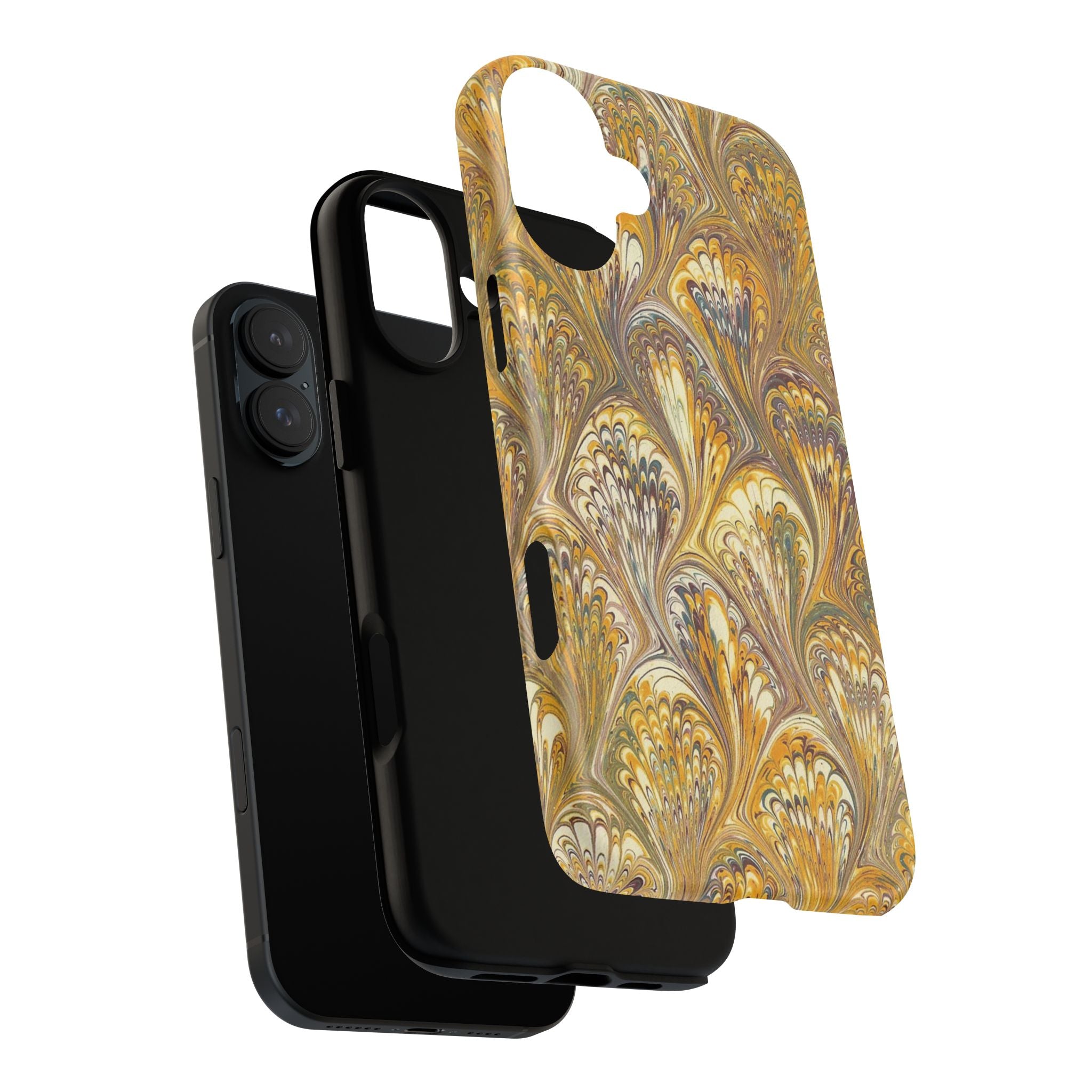 Golden Yellow, Burgundy Marbled Italian Phone Case - Dual Layer - Matte or Glossy