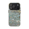 Green, Blue, + White Marbled Peacock - Dual Layer Phone Case