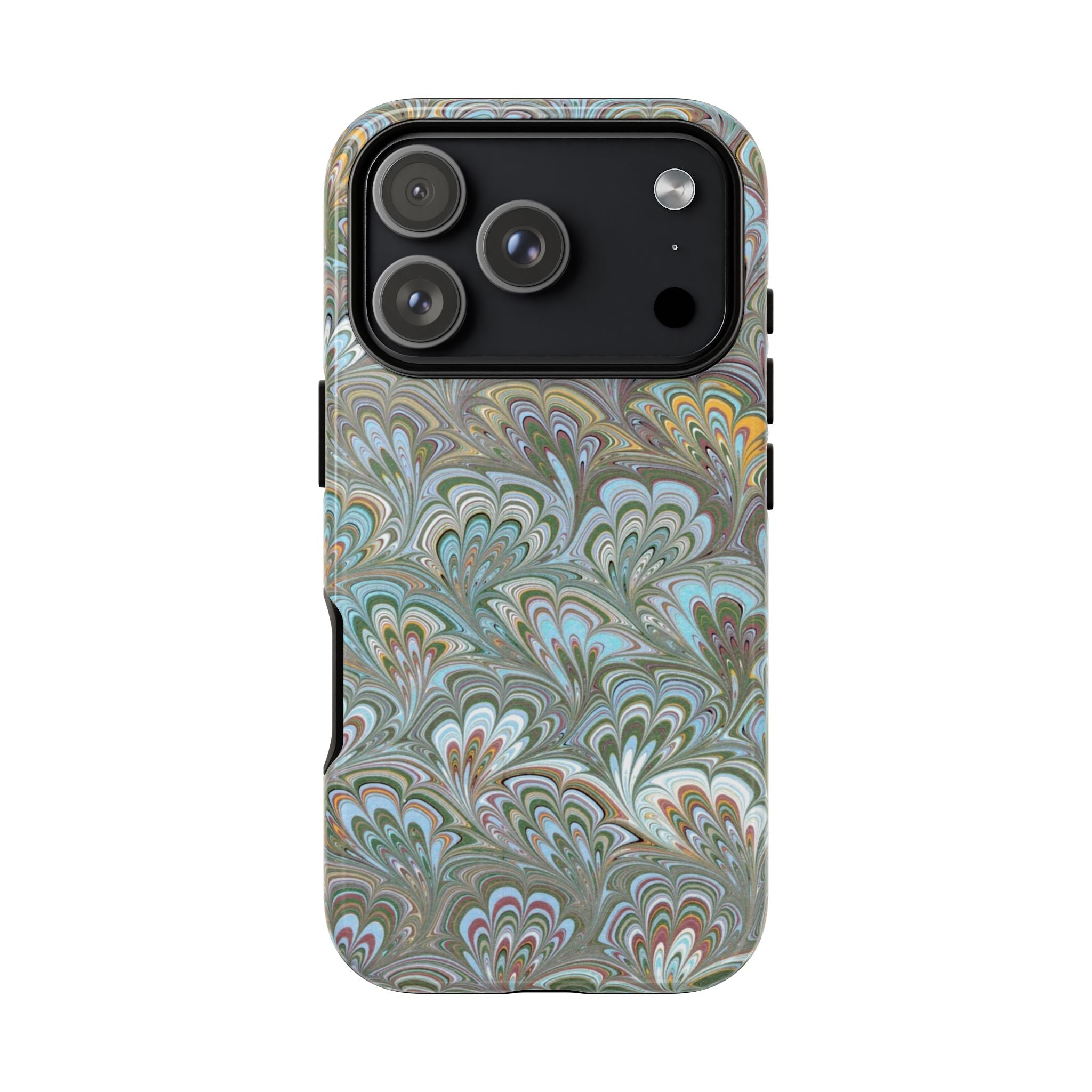 Green, Blue, + White Marbled Peacock - Dual Layer Phone Case
