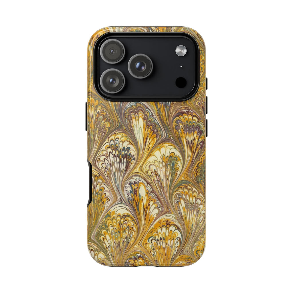 Golden Yellow, Burgundy Marbled Italian Phone Case - Dual Layer - Matte or Glossy