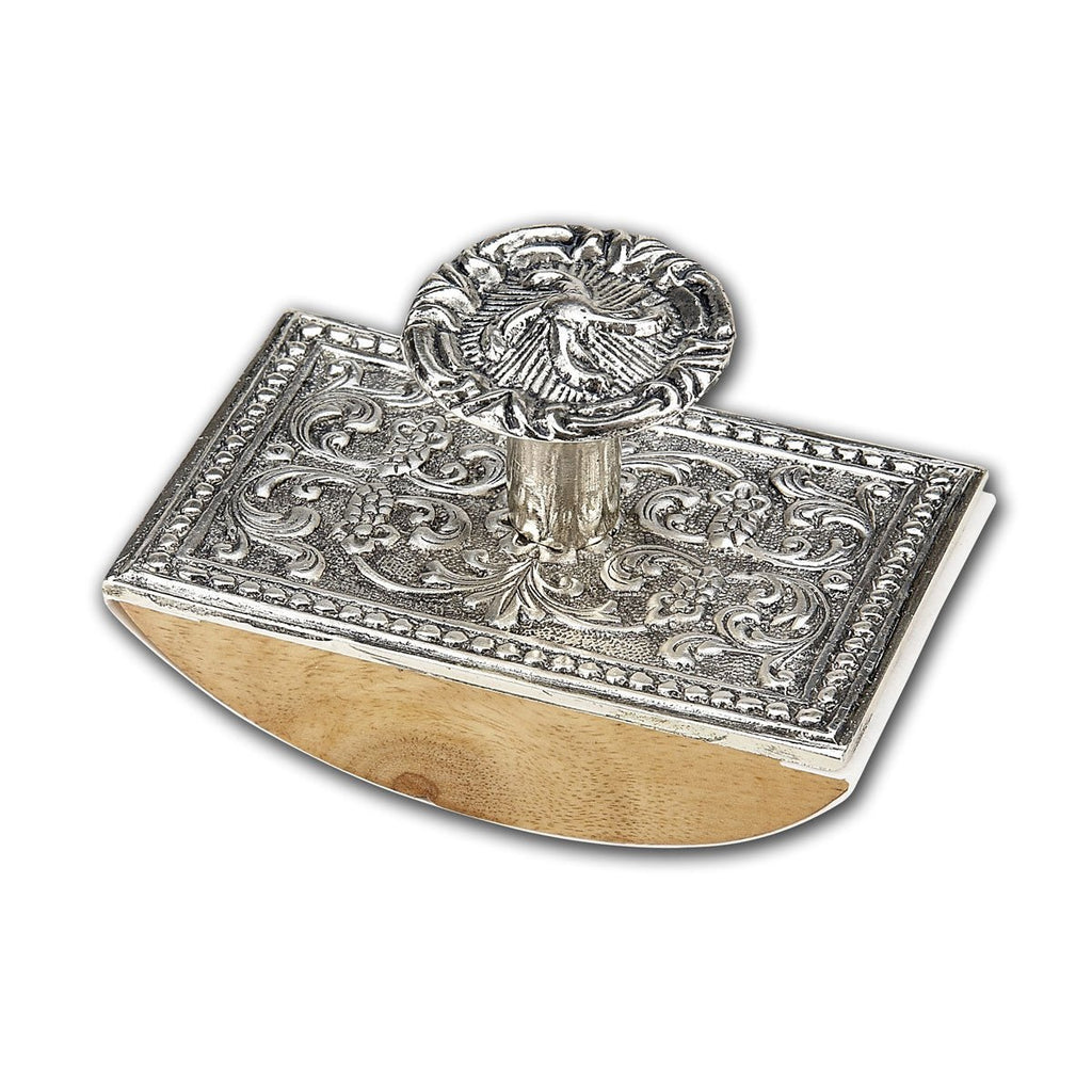 Wood Rocking Ink Blotter-Decorated Metal top-Silver