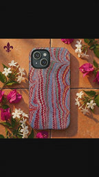 Burgundy and Blue Italian Vintage Marbled, Dual Layer Phone Case