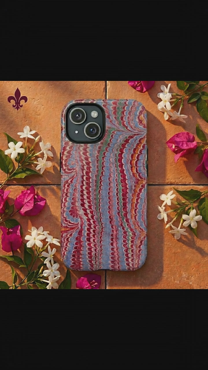 Burgundy and Blue Italian Vintage Marbled, Dual Layer Phone Case