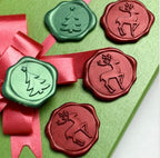 Christmas Adhesive Wax Seals 25Pk Quick-Ship Stickers - 1" -Assorted: Green Tree, Crimson Reindeer & Silver Snowflake